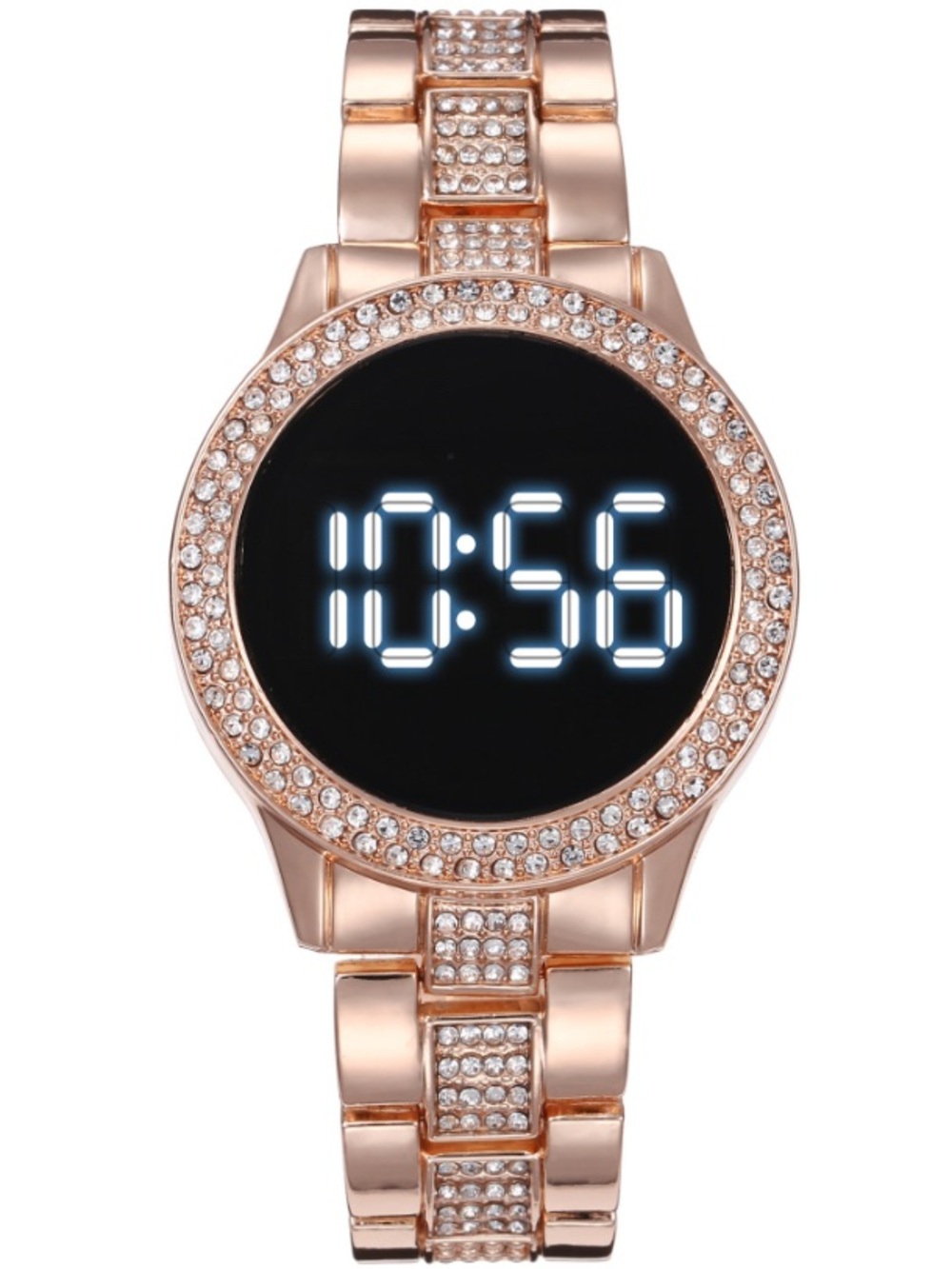 Unisex Women’s Men Silver Crystal Rhinestone Round LED Metal Strap Timer Watch - Picture 3 of 10